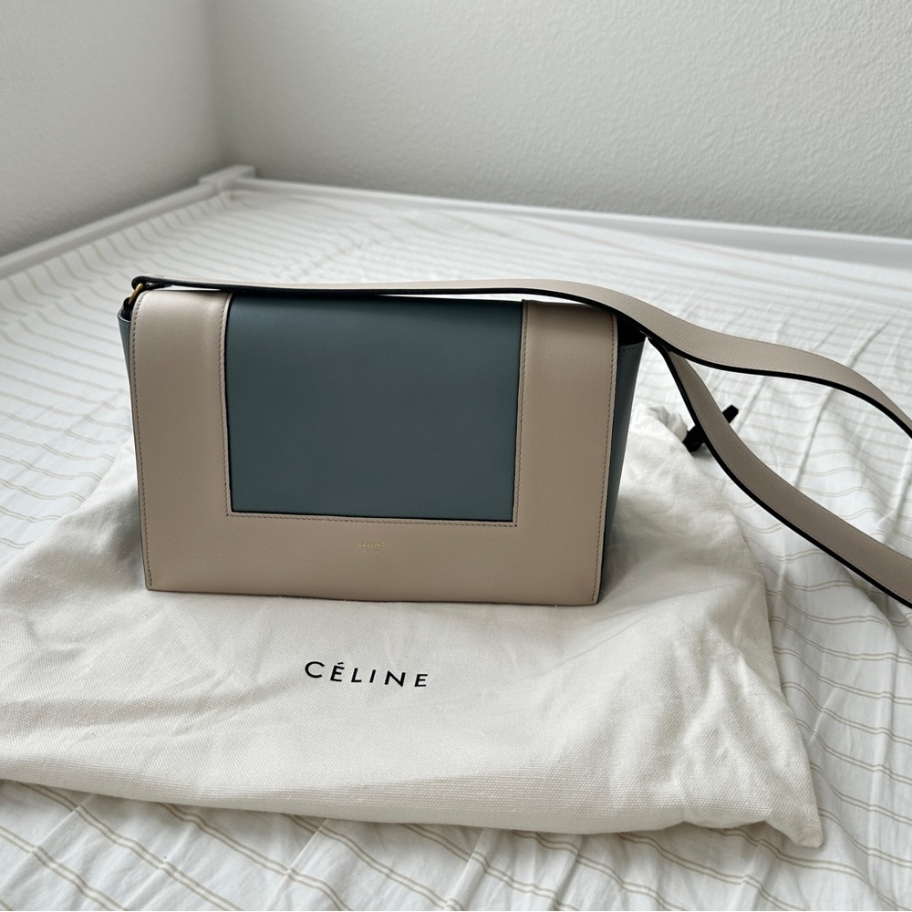 Authentic Celine Frame Bag in Beige and Blue